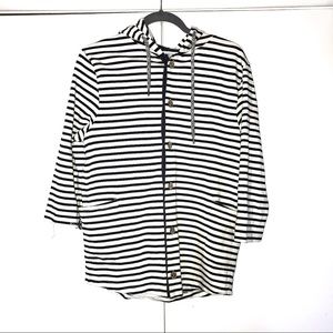 SALE ZARA MEN BLUE WHITE STRIPE MARINE HOODIE!